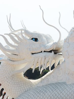Géante statue d'un dragon blanc