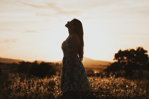 broderie diamant Silhouette d'une femme en robe debout dans un champ