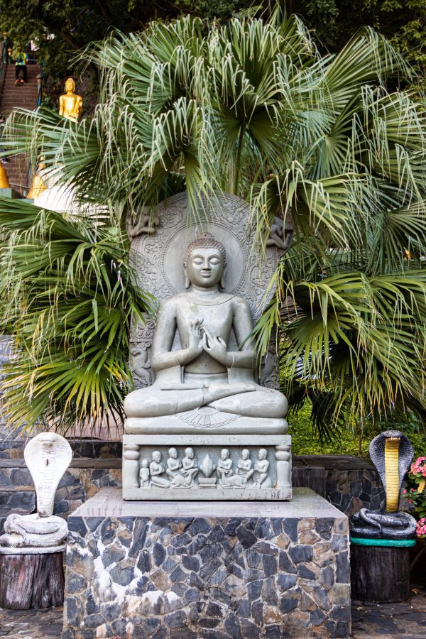 broderie diamant Statue d'une personne assise en position de lotus sous un palmier